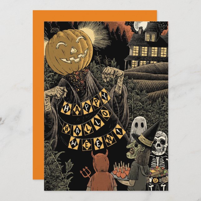Vintage Crianças De Halloween Trick Ou Tratamentos (Frente/Verso)