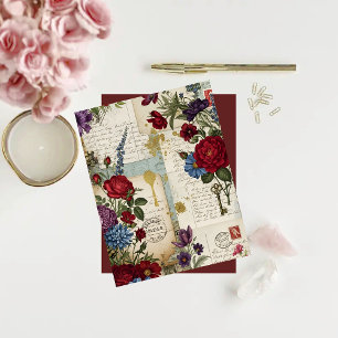 Vintage Crimson Blooms Ephemera Scrapbook Paper