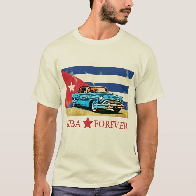 Vintage Cuba Flag Classic Car T-Shirt (Frente)