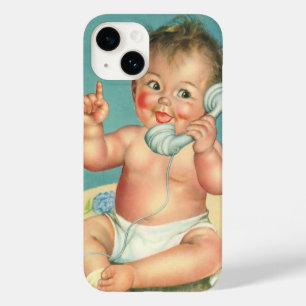 Vintage Cute Baby Conversando no Phone Puppy Dog