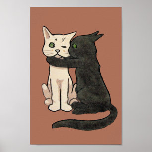 Vintage Cute Kissing Cat Art Impressão Poster