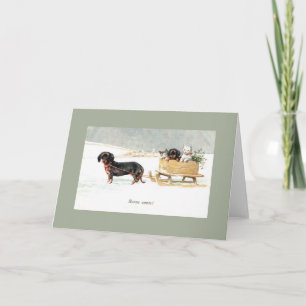 Vintage Dachshund e Kittens Cartão francês de Ano