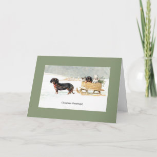 Vintage Dachshund Puppies e Kittens Cartão de Nata