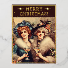 Vintage Damas Tema de Natal Saudações Retrô Pic
