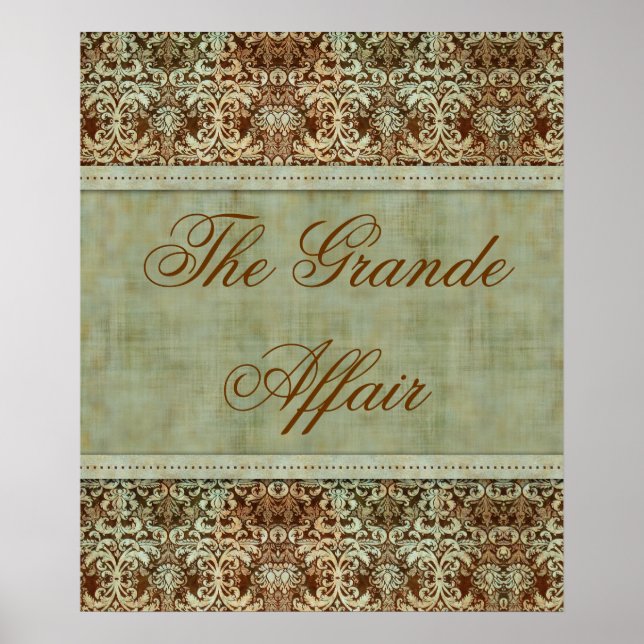 Vintage Damask Poster Brown Green (Frente)