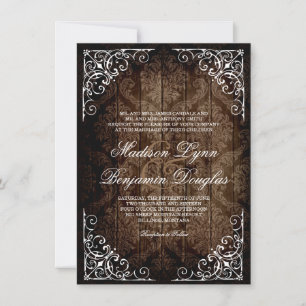 Vintage Damask Rustic Country Wedtions Convites