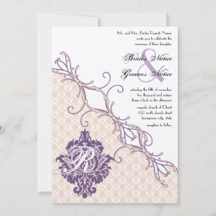 Vintage Damask Silver Peony & Convite de casamento