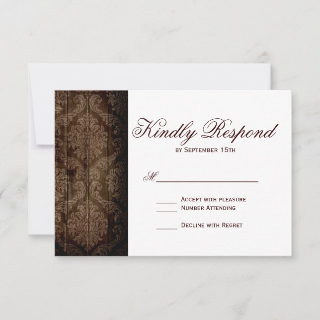 Vintage Damask Sunflower Rustic Wedtic Cards RSVP  (Frente)