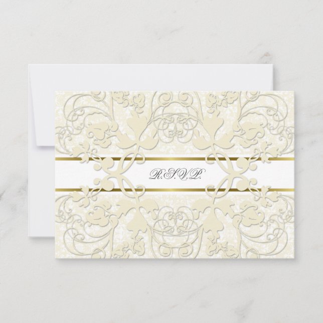Vintage Damask Swirls Lace Elegant Wedding RSVP (Frente)