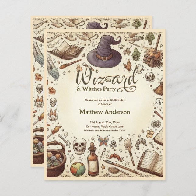 Vintage de Wands Mágicos do Partido das Bruxas (Frente/Verso)