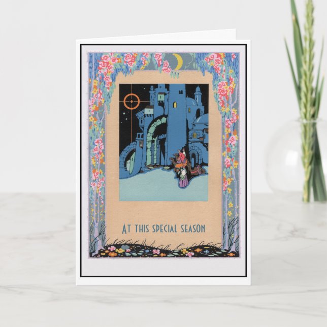 Vintage deco 3 Kings letterpress Cartão de Natal (Frente)