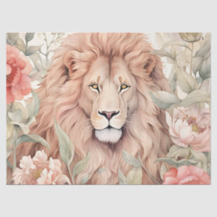 Vintage Decoupage Pastel Floral Lion Papel Tecido