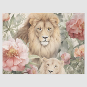 Vintage Decoupage Pastel Floral Lion Papel Tecido