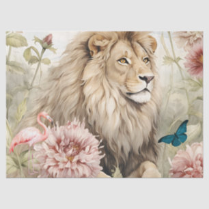 Vintage Decoupage Pastel Floral Lion Papel Tecido