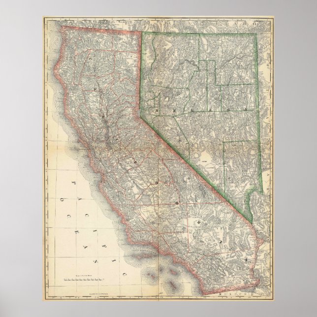 Vintage Detailed California and Nevada Poster (Frente)