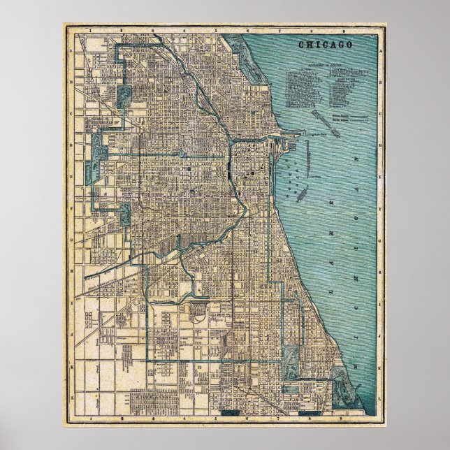 Vintage Detailed Chicago Map Poster 1893 (Frente)