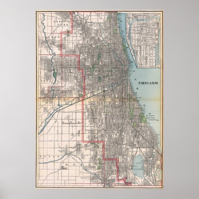 Vintage Detailed Chicago Map Poster 1895 (Frente)