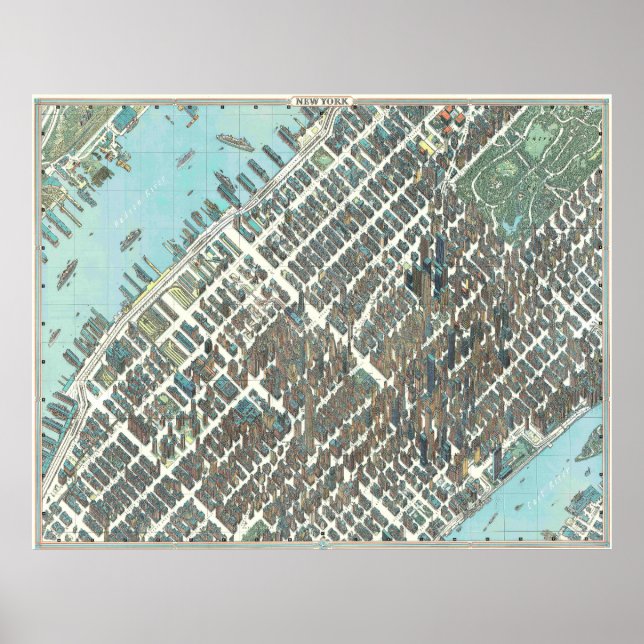 Vintage Detailed New York Map Poster 1989 (Frente)