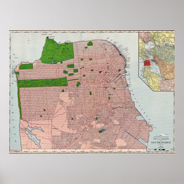 Vintage Detailed San Francisco Map Poster 1912 (Frente)
