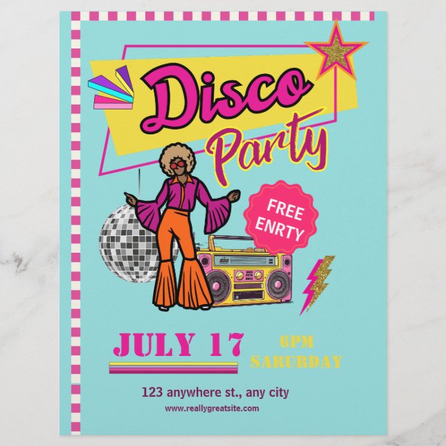 Vintage Disco Party Flyer 80s - Festa de aniversár (Frente)