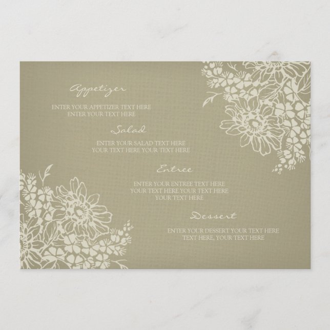 Vintage do menu do casamento floral (Frente)