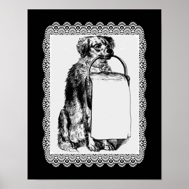 Vintage Dog Basket Pencil Art Poster (Frente)