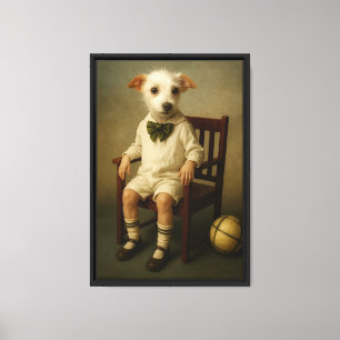 Vintage Dog Child Retrait Framed Canvas Wall Art
