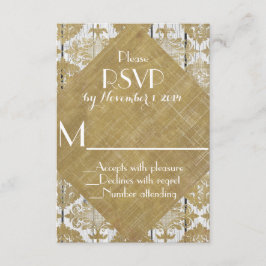 Vintage Dourada Damask e White Wood Weding RSVP