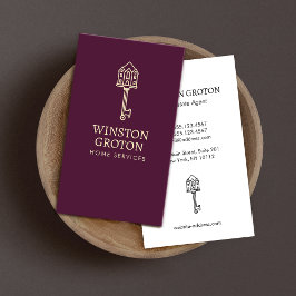 Vintage Dourado House Key Burgundy Cartão de visit