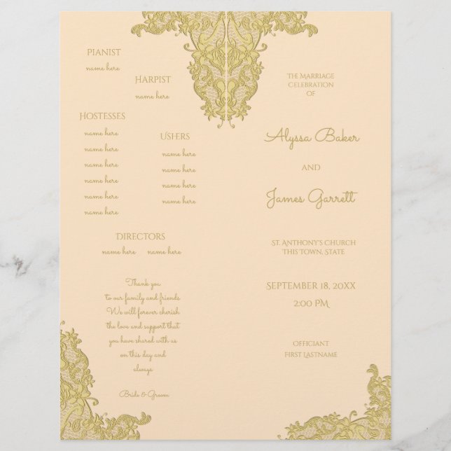 Vintage Dourado Wedding Program (Frente)