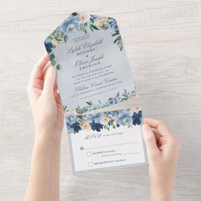 Vintage Dusty Blue Floral Casamento (Aba destacável)