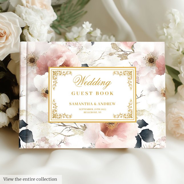 Vintage Dusty Pink Dourado Livro de Convidados de  (Vintage Dusty Pink Gold Floral Wedding Guest Book

)