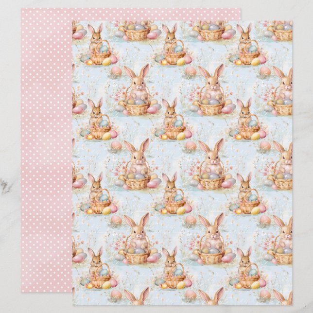 Vintage Easter Bunny Scrapbook Paper (Frente/Verso)