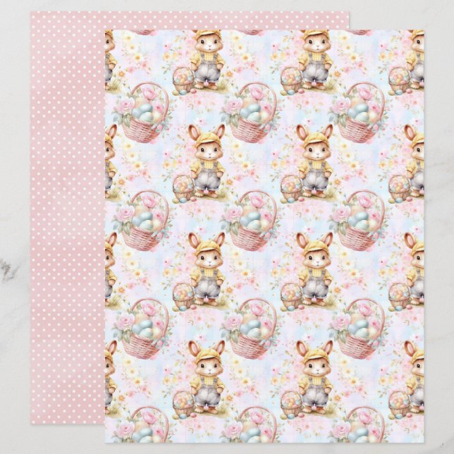 Vintage Easter Bunny Scrapbook Paper (Frente/Verso)