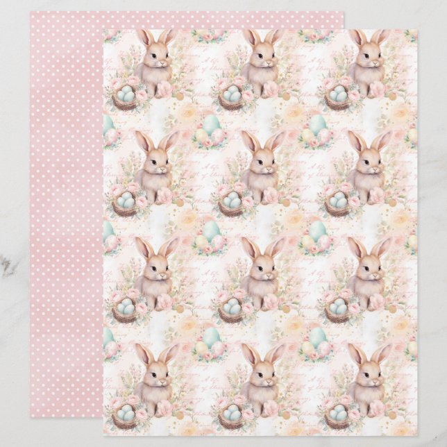 Vintage Easter Bunny Scrapbook Paper (Frente/Verso)