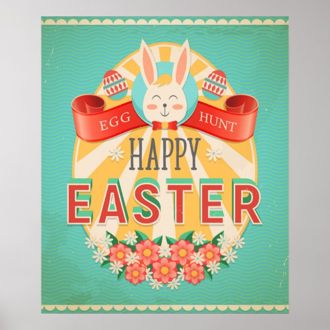 Vintage Easter Egg Hunt Hunt Card Poster (Frente)