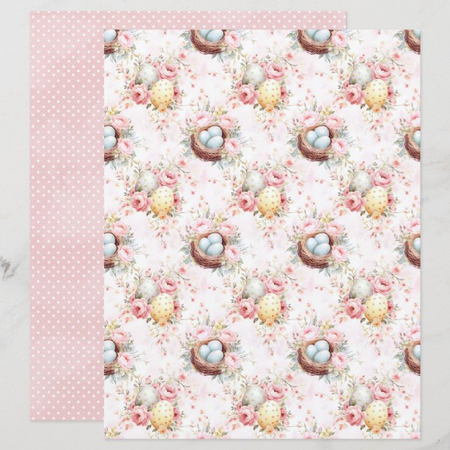 Vintage Easter Eggs Scrapbook Paper (Frente/Verso)
