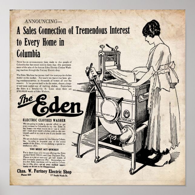 Vintage Eden Elétrica Clothes Washer Impressão (Frente)