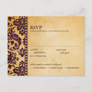 Vintage EggPlant Damask Lace Wedding RSVP