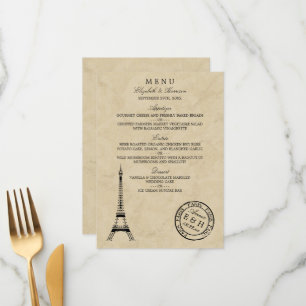 Vintage Eiffel Tower Paris Postmark Menu Wedding