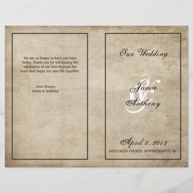 Vintage Elegance Distress Weding Program (Frente)
