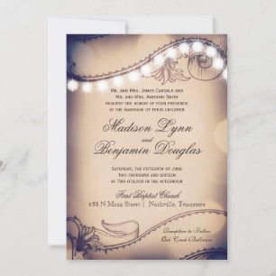 Vintage Elegance Rustic Luzes Convites De Casament