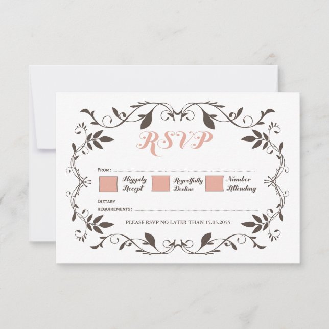Vintage Elegant Victorian Flourish Wedad RSVP (Frente)
