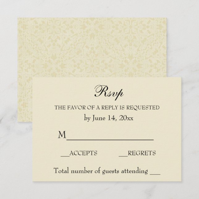 Vintage Elegant Wedding RSVP Ecru Lace (Frente/Verso)