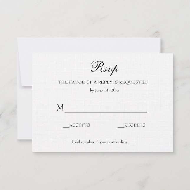 Vintage Elegant Wedding RSVP Soft White Linen (Frente)