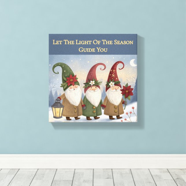 Vintage Elves Winter Stroll Stretch Canvas Print (Insitu(piso de madeira))