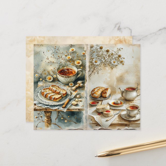 Vintage English Breakfast Scrapbook Paper (Frente/Verso In Situ)