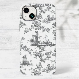 Vintage English Floral Toile de Jouy Cinza