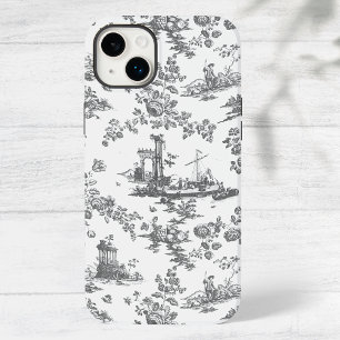 Vintage English Floral Toile de Jouy Cinza