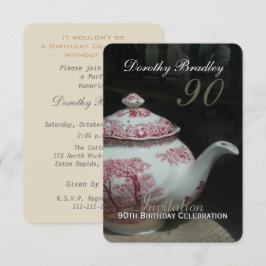 Vintage English Teapot 90 Birthday Convite para An